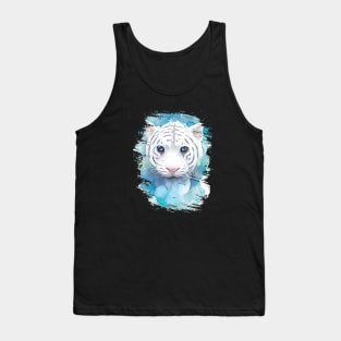 White Tiger Wild Animal Nature Watercolor Art Painting Tank Top